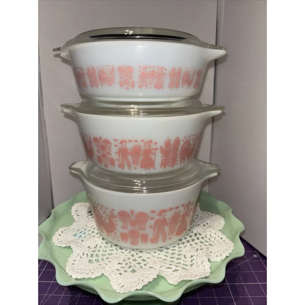 HTF Vintage Pyrex Pink Amish Butterprint‎ 471 472 473